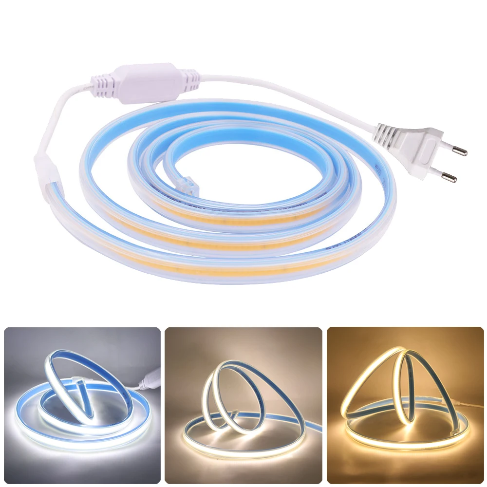 

AC 220V LED COB Strip Light Dimmable COB LED Light IP67 Waterproof LED Tape 360LEDs Rope Light RA 90 Decor 3000K 4000K 6000K