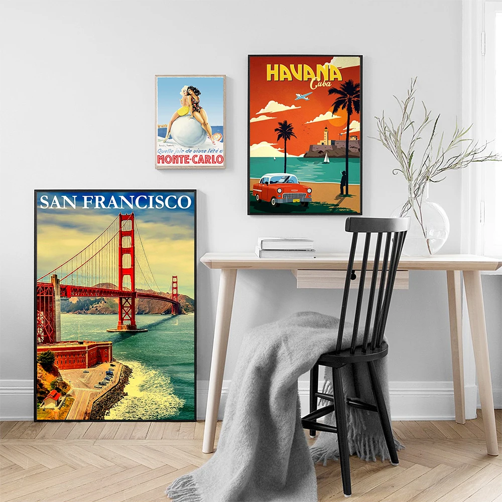 Vintage Travel Landscape Canvas Painting Havana San Fransisco Nordic Posters Print Wall Art Pictures Modern Living Room Decor