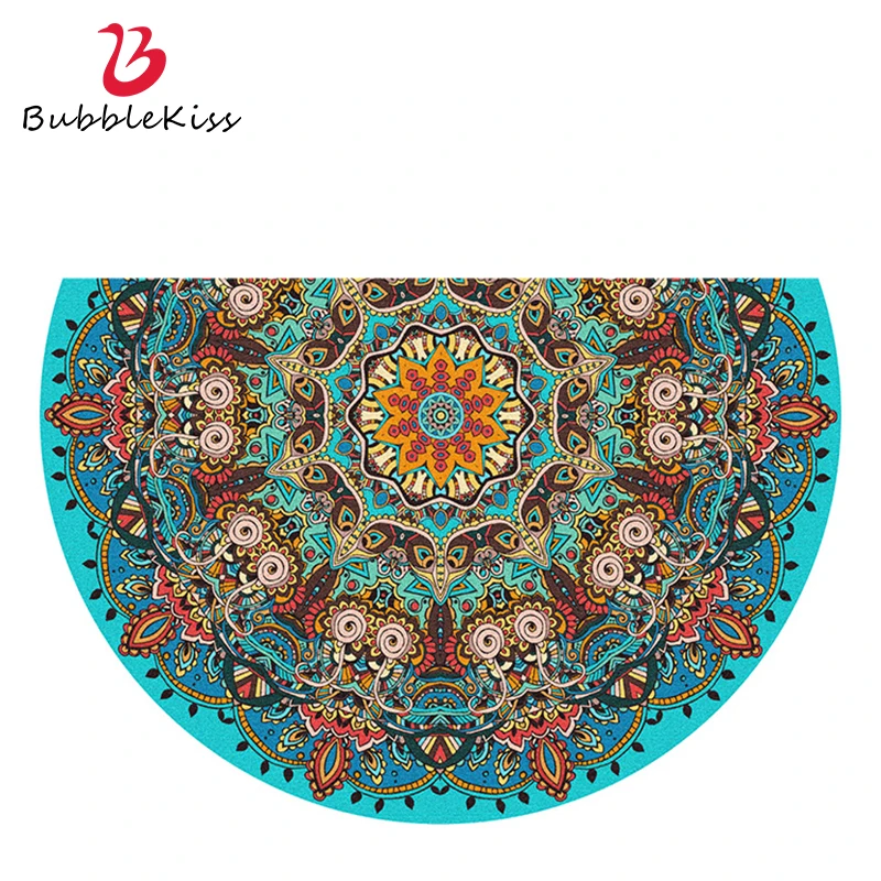 Bubble Kiss Semicircle Rug And Carpet For Home Living Room Blue Red Flower Pattern Rug Fashion Non-Slip Door Mat Foyer Carpet