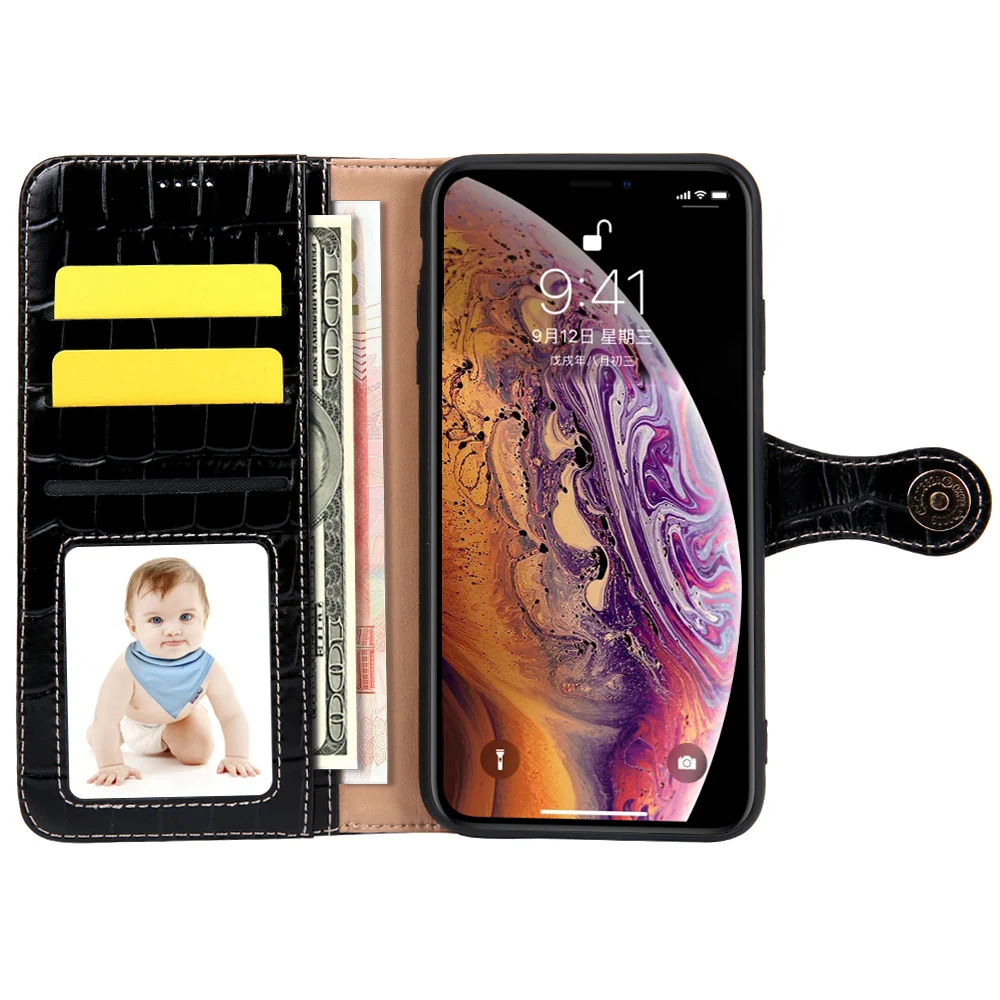 

Card Cash Pocket Photo KickStand Crocodile Leather Wallet Case for iPhone XS Max XR X 8 7 Plus