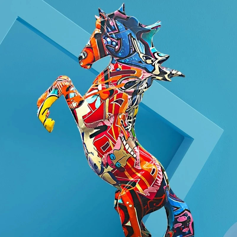 Statuette Decoration Statues Sculptures Figurines For Interior Modern Home Interior Livingroom Aesthetic Graffiti Painted Horse