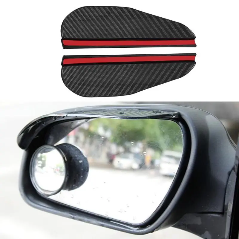 1pair Carbon Fiber Look Car Side Rear View Mirror Rain Eyebrow Visor Sun Shade Snow Guard Weather Shield Cover Auto Accessories