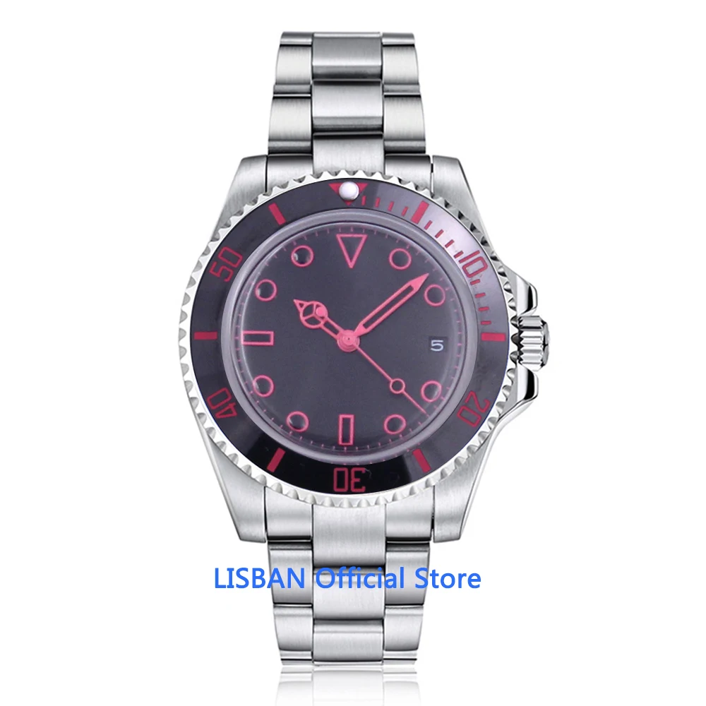 

40mm Automatic Mechanical Mens Watch Sterile Dial Sapphire Crystal Watch Luminous Waterproof Calendar Wristwatch Men