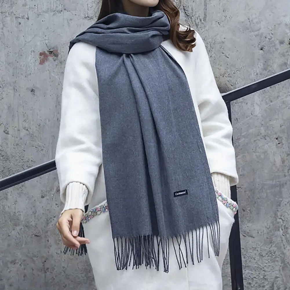 2021 Unisex Lange Schal Frauen Männer Stilvolle Winter Warm Solide Imitation Kaschmir Verdicken Quaste Langen Schal Decke für Outdoor