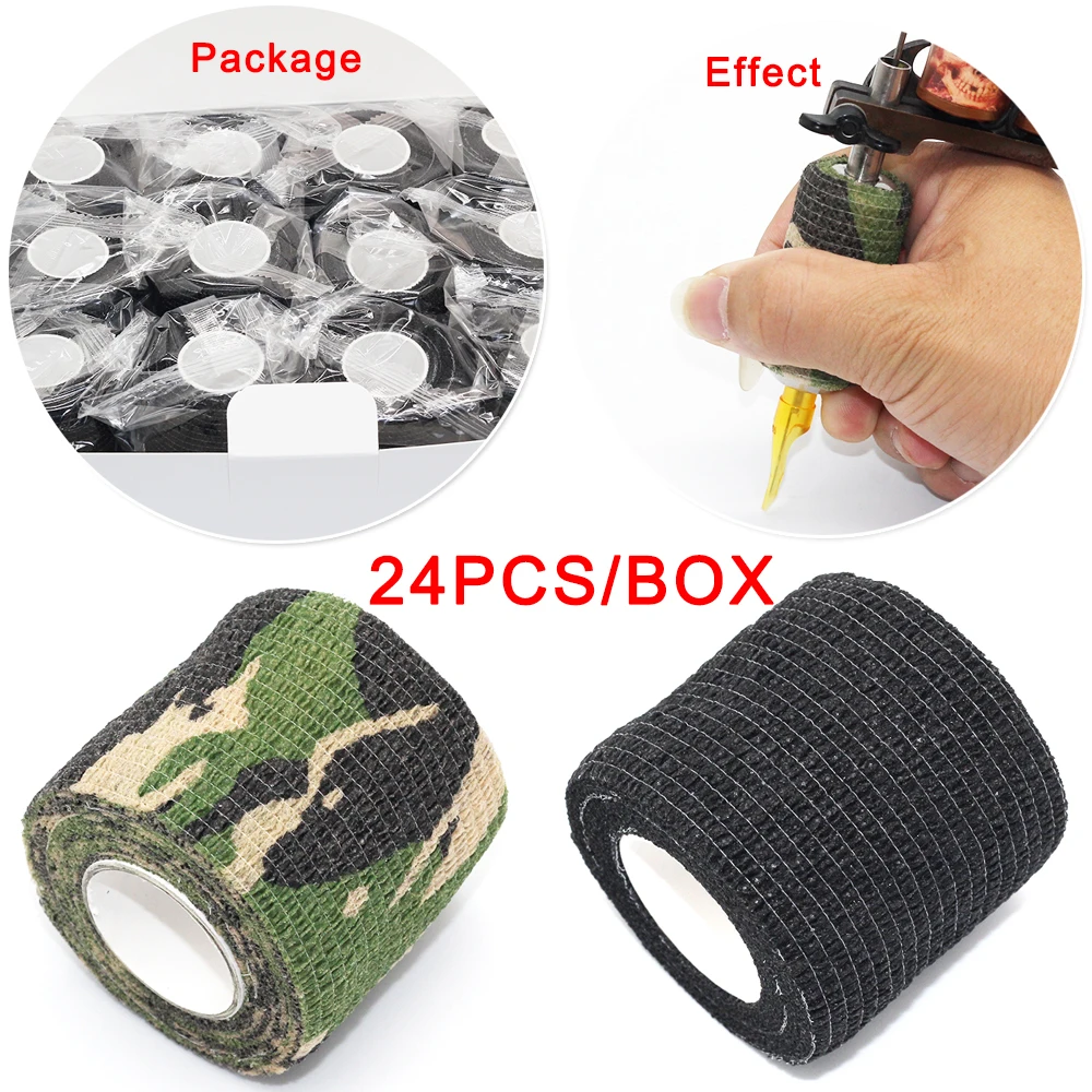 

24Pcs Disposable Cohesive Tattoo Grip Cover Self-Adhesive Bandages Handle Grip Tube for Tattoo Machine Grip Accessories