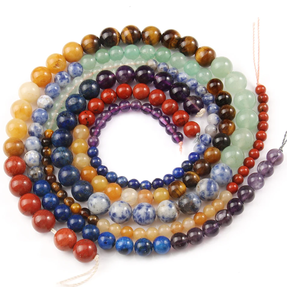 7 Chakra Beads Amethys Tiger Eye Jades Natural Stone Round Loose Beads for Jewelry Making DIY Yoga Healing Reiki Bracelet 15\'\'