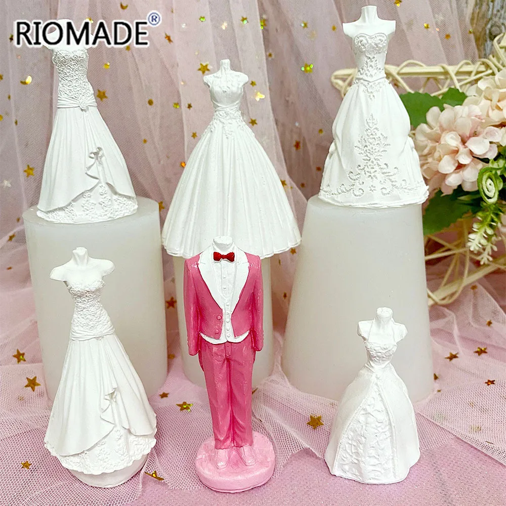 Wedding Dress Silicone Candle Mold DIY Handmade Making Crafts Candle Aromatherapy Clay Gypsum Epoxy Resin Mould Marry Decoration