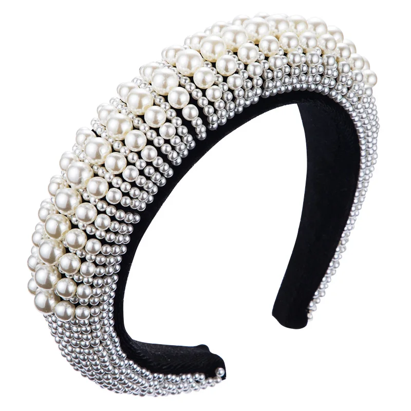 Velvet Pearl Matador Padded Headbands Pearls Embellished Soft Velvet Headbands Women 4.2cm Wide Goth Wedding Headpiece