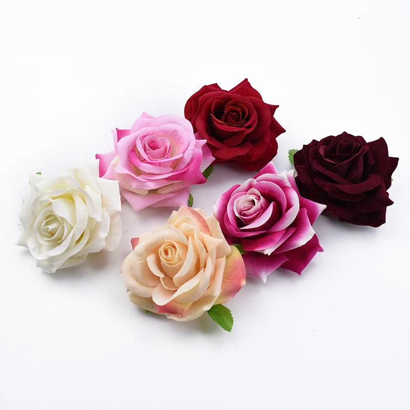 5 Pieces Flannel Rose Artificial Flowers Home Decoration Accessories Wedding Decoration Candy Box Brooch Girl Festival Vases Diy