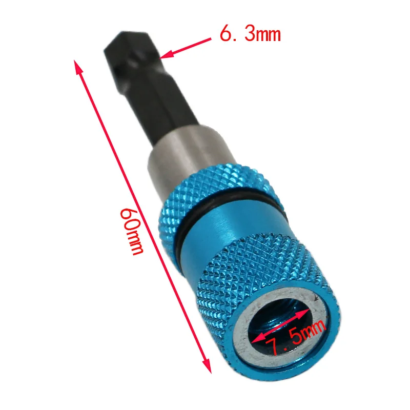 Azul 1/4 vástago hexagonal taladro eléctrico magnética Punta de destornillador de 60mm de acero inoxidable magnetismo límite ajustable barra de