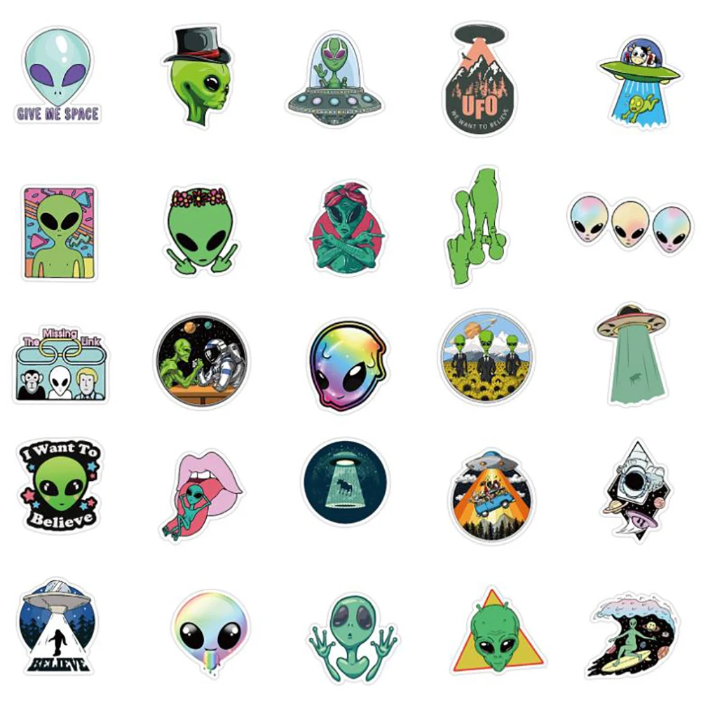 10/30/50PCS Aliens UFO Outer Space Stickers Travel Luggage Car Guitar Laptop Waterproof Graffiti Cool Sticker Decals Kids Toys