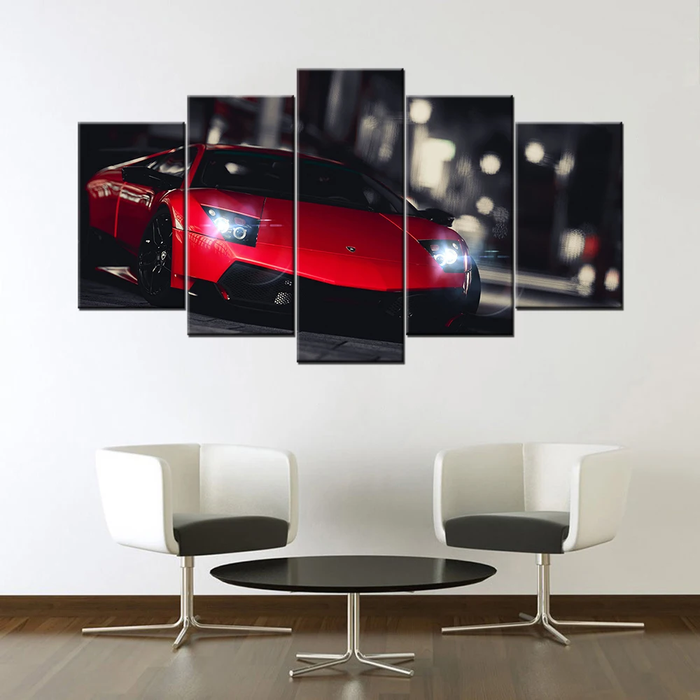 5 Pieces Canvas Wall Art Aventador Lambo Super Car Paintings HD Printed Posters Modular Pictures