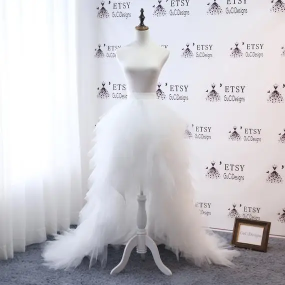 High Low Tutu Layered Tulle Skirt for Women Sweep Train Draped Tiered Tulle White Wedding Skirts Prom Gown Custom