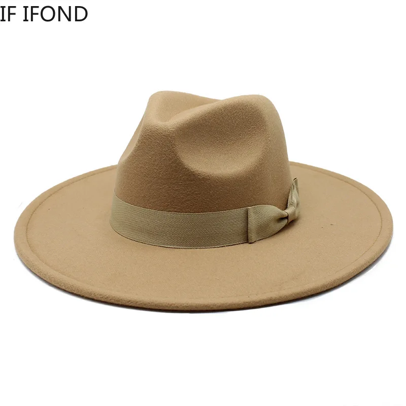 2022 New British Style Men Women Winter Felt Fedoras Cap 9.5cm Big Wide Brim Derby Wedding Church Jazz Hats