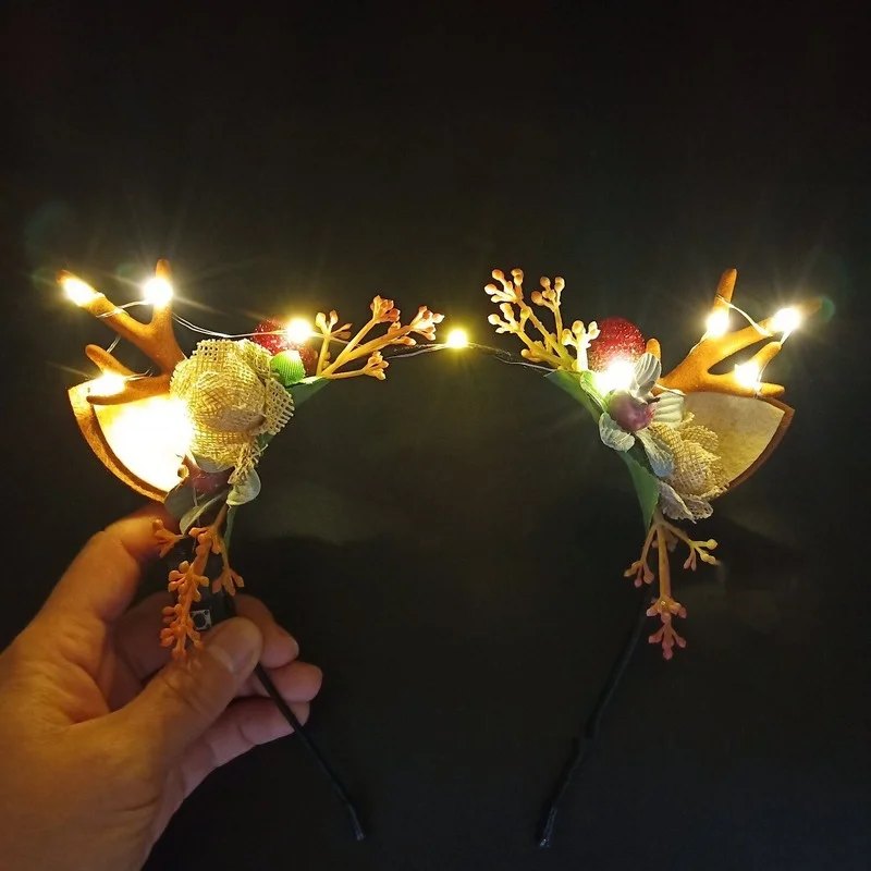 

10pcs Women Girls LED Light Up Reindeer Elk Antlers Branch Headband Headwear Dress Decoration Props Birthday Wedding Cosplay