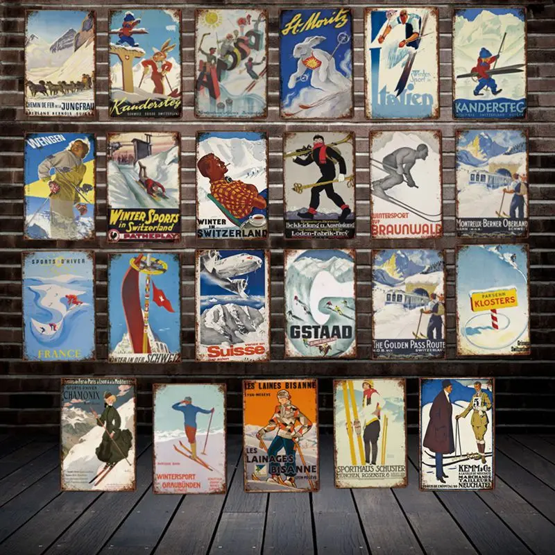 

[ Mike86 ] Skiing travel city Tin Sign Vintage Store Retro Iron Painting Poster Art 20*30 CM LT-1836