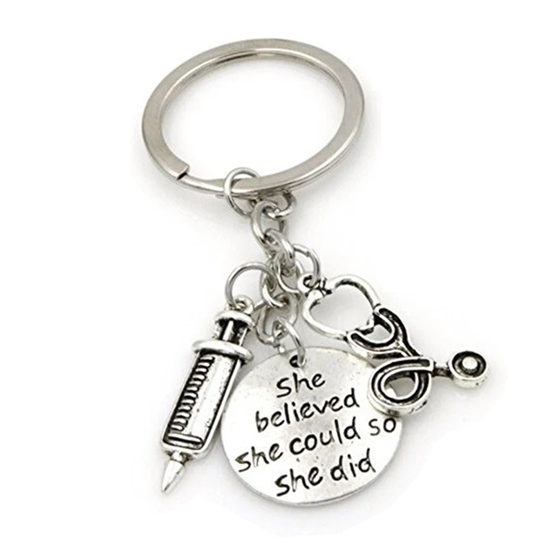 Syringe Stethoscope Keychain Key Chain Keyring  Nurse Physicians Student Graduation Gift Jewelry