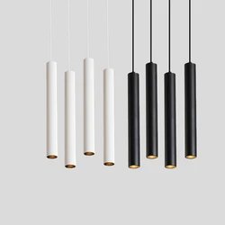 Dimmable Cylinder LED Pendant Lights Long Tube Lamps Kitchen Dining Room Shop Bar Decoration Cord Pendant Lamp Background Lights