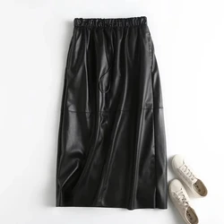 Maxdutti Winter Faldas Mujer Moda 2021 Engeland Stijl Hoge Taille Fashion Midi Zwart Zacht Leer Lange Rok Vrouwen