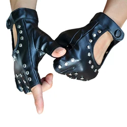 Women Punk Fingerless Dance Gloves with Studs Black PU Leather Rivets Cosplay Performance Dance Gloves Comfortable Sexy Cool