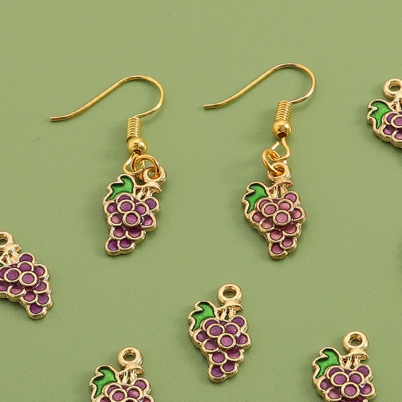 20Pcs Drop Oil Purple Grape Enamel Charms Cute Fruit Pendants For DIY Jewelry Making Bracelet Handmade Accessories