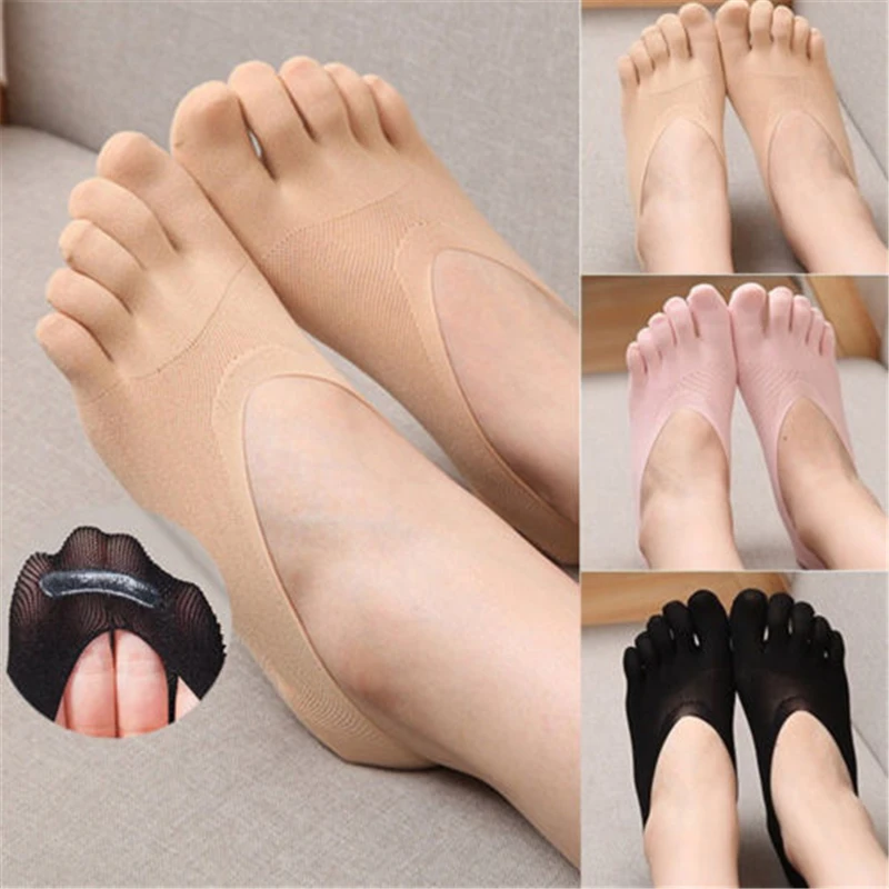 Women Solid Seamless Socks  Low Cut Crew Ankle Five Finger Toe Boat Socks Hosiery