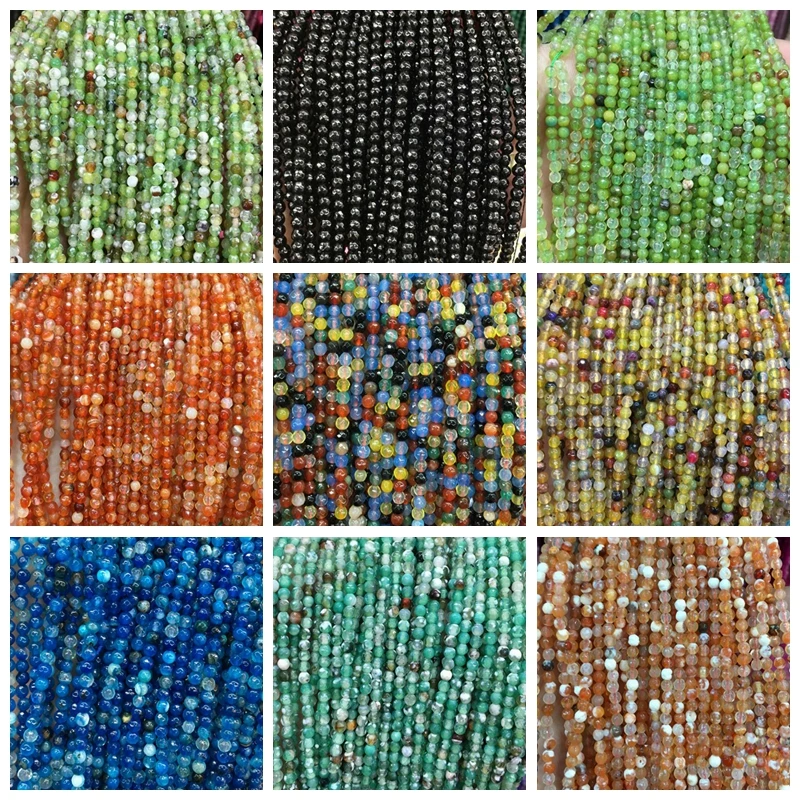 Natural Agates Stone Loose Beads 3mm 4mm Faceted Round Shape Necklace Bracelet Jewelry Making Accessories wk265