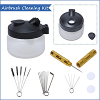 Airbrush Cleaning Pot With Metal Pen Brush Holder Waste Liquid Collection Multifunctional Bottle Paint Gun Accessories Tools Set