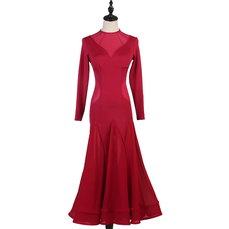 고급 레드 볼룸 경쟁 댄스 드레스 여성 고품질 왈츠 댄스 스커트 레이디의 우아한 표준 볼룸 드레스