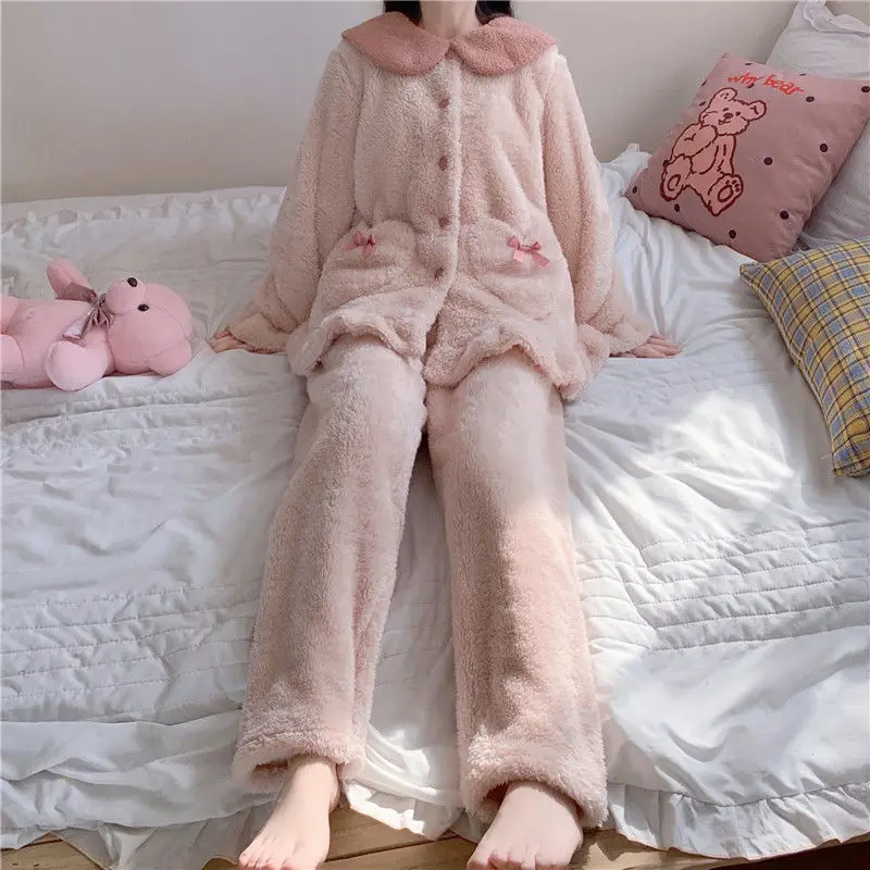 Pajama Sets Women All-match Leisure Popular Daily Winter Hot Selling Sweet Girls Homewear Korean Version Preppy Style Classic