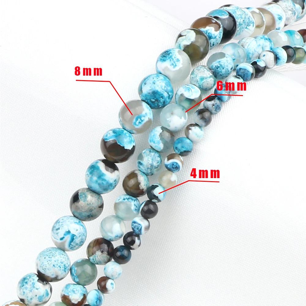 4/6/8MM Blue Fire Agate Stone Natural Onyx Round Loose Spacer Beads For Jewelry Making DIY Bracelets Necklaces Free Shipping