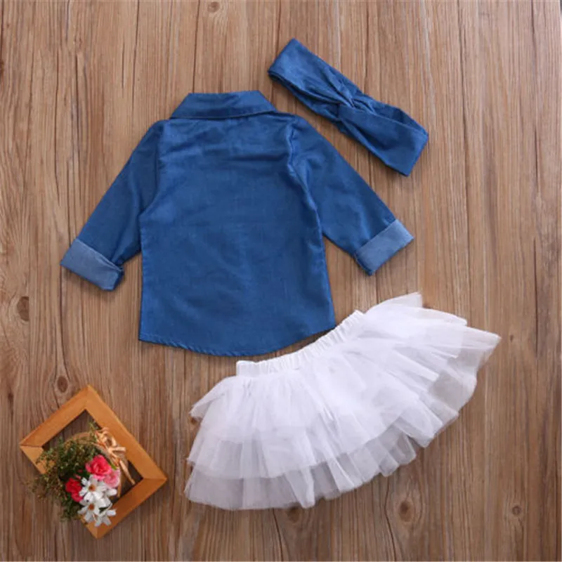 Babys Girls Clothes Sets Cotton Top Long Sleeve T-shirt +Lace Tutu Skirt +Headband Outfit Kid Spring Autumn 3 Piece Set