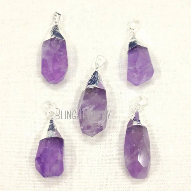 

12pcs Faceted Amethyst Pendant Waterdrop Briolette Silver Plated Jewelry Charm