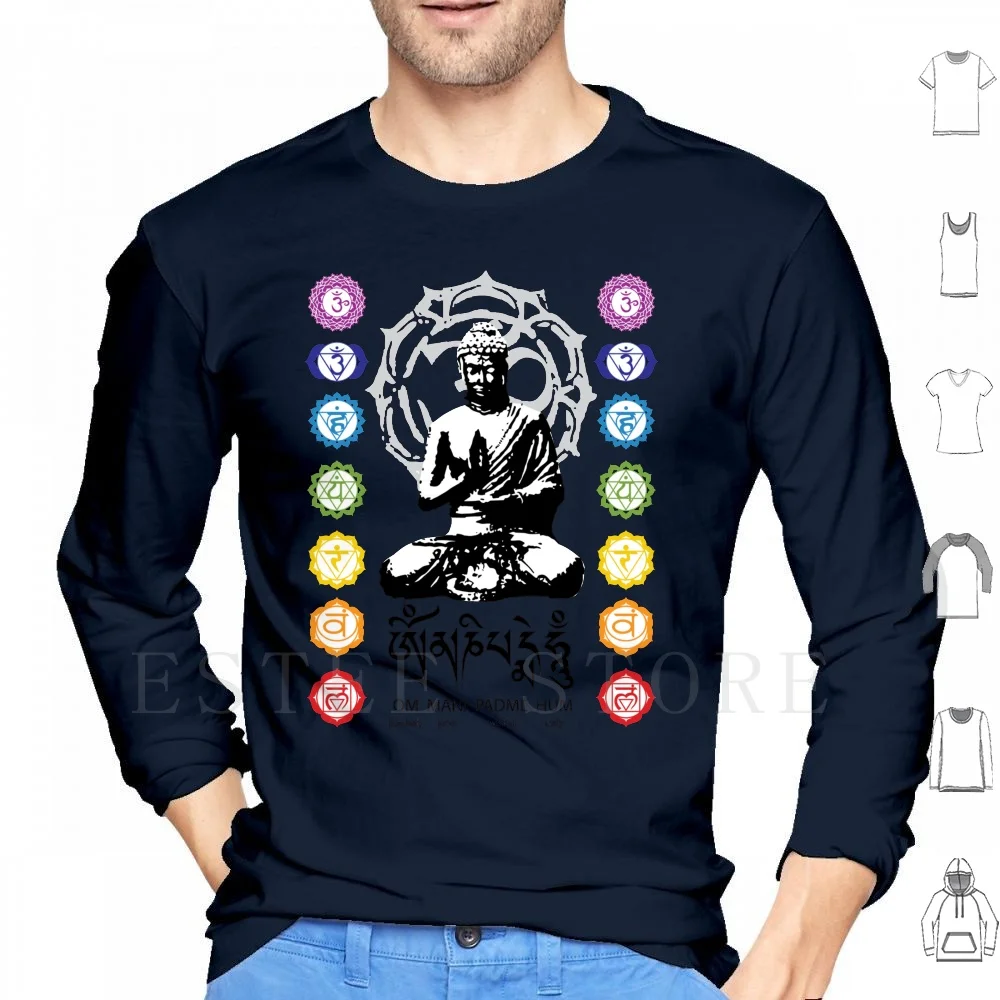 Buda, Chakras, Om Mani Padme Hum Mantra sudaderas con capucha meditación Chakras Lotus Yoga Mandala Zen Om Buda budismo