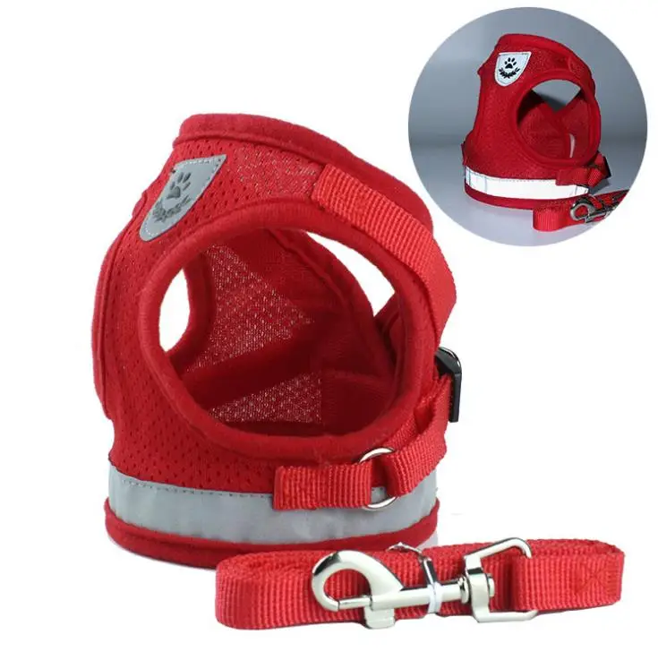 New type of Pet Dog Mesh Harness and Nylon Leash Set with Reflective Strap 4 Colors 5 Sizes SN3591