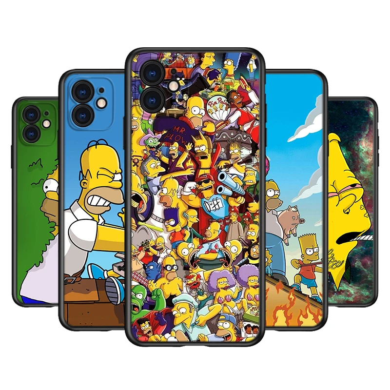 The Simpsons For Apple iPhone 15 14 13 12 11 Pro Max Mini XS X XR 7 8 6 Plus 5S Silicone Black Phone Case Coque Capa