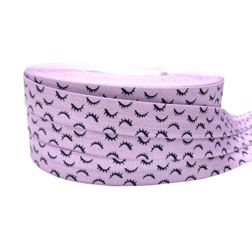 16mm Eyelashes Print Fold over Elastic Band Sewing Tape Handmade Crafts Accessories DIY Baby Headband Hair Ties