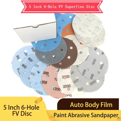 10 Pc 5 인치 125mm 6 홀 FV 초극세 습식/건식 후크 및 루프 자동차 바디 필름 샌딩 디스크 페인트 연마 사포 600-5000 그릿
