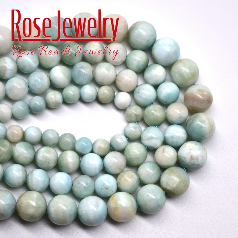 A+ Natural Green Larimar Stone Beads Rare Semi-precious Round Loose Beads For Jewelry Making Diy Charms Bracelets 6 8 10mm 15\