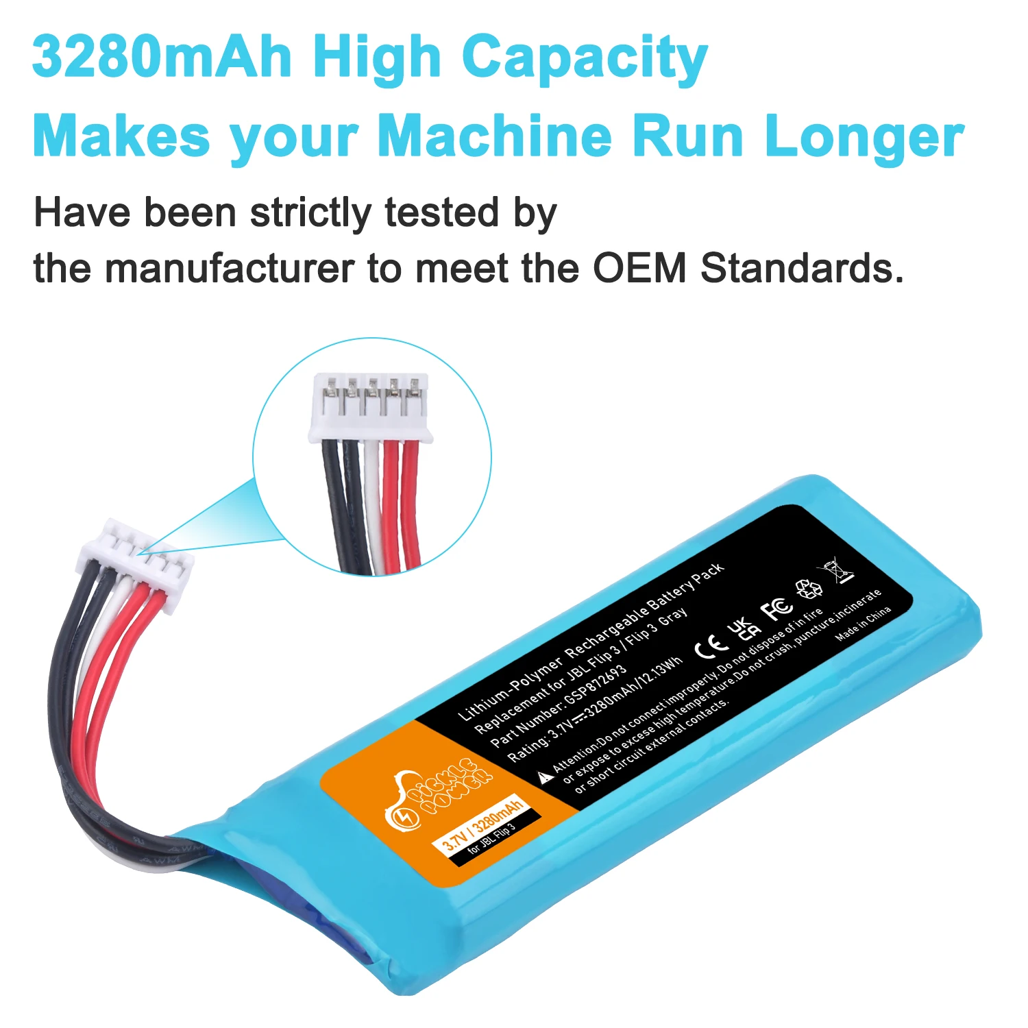 แบตเตอรี่3280MAh สำหรับ JBL Flip 3 Flip3สีเทา GSP872693 P763098 03