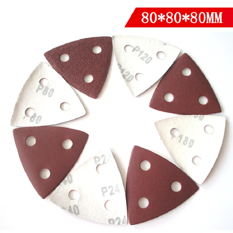 25 uds 80*80MM papel de lija triangular almohadillas de lijado hojas disco de lijado gancho bucle 80 - 240 granos flocado para herramientas abrasivas de molienda