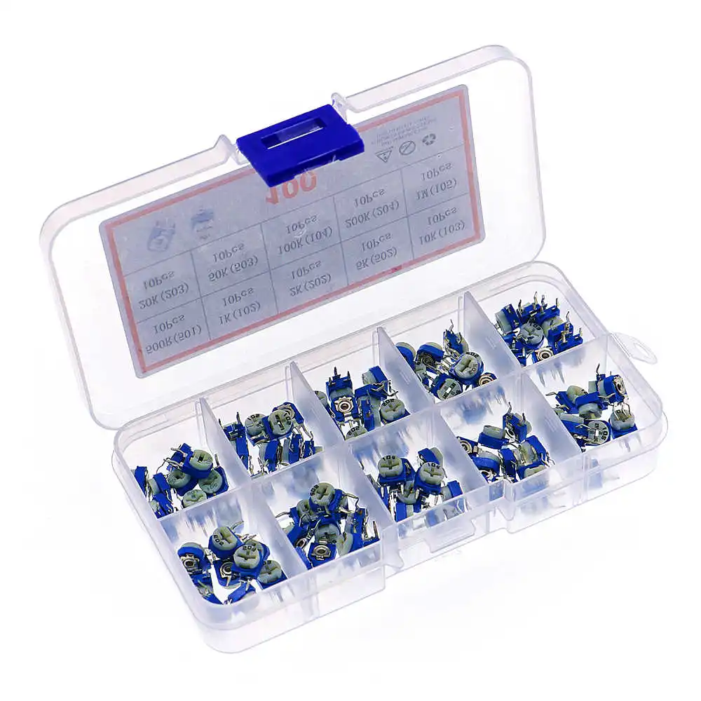 100pcs/box 10Kinds RM063 Horizontal Trimpot Potentiometer Assortment Kit