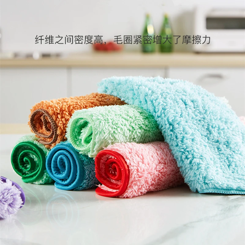 3PCS Kitchen Towel 10x10 Inch Household Cleaning Cloth Super Water Absorption Coral Fleece Rags Microfiber Dust Removal Towels