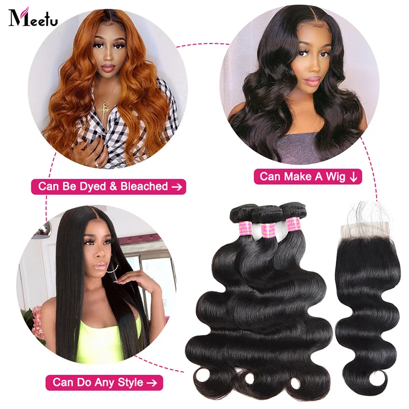 Meetu 6x6 5x5 Lace Closure with Bundles Body Wave Bundles with Closure Human Hair Bundles with Closure 3 4 Bundles with Closure