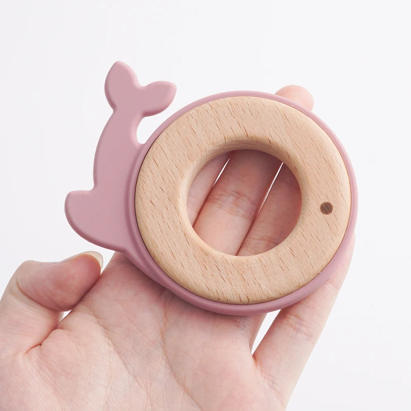 Mordedor de silicona con anillo de madera para bebé, mordedor Kawaii para el cuidado bucal, productos para niños