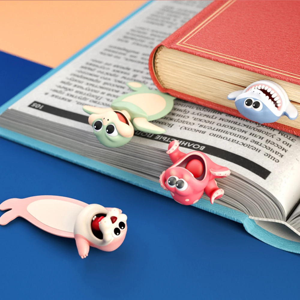 3D Bookmarks Cartoon Animal Bookmark Panda Shiba Inu Funny Creative PVC Book Markers eal Octopus School Supplies