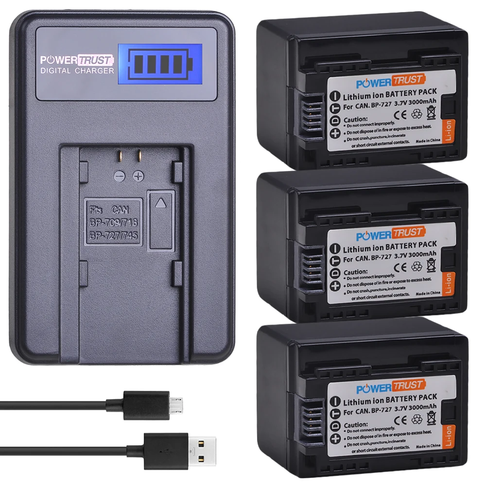 1X BP-727 BP727 BP 727 3000mAh Batería + Cargador USB LCD para