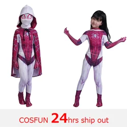 Disfraces de Cosplay de Spiderman Gwen para niña, sudaderas con capucha con casco, adecuado para Halloween, envío gratis, 24 horas