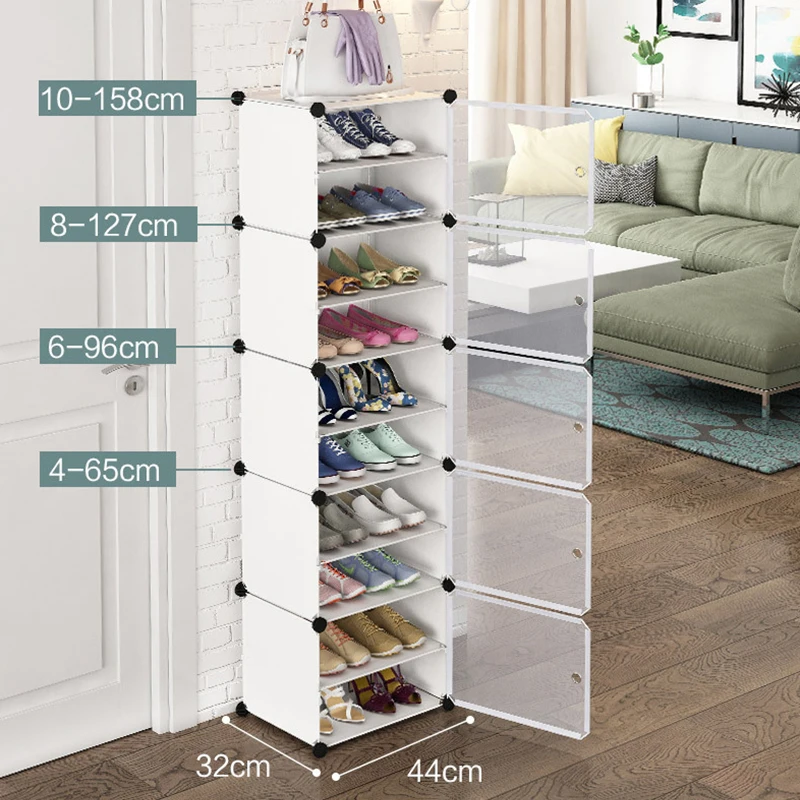 Multilayer Simple Shoe Rack Space Saving Shoes Boots Organizer Closet DIY Assembled Module Shoe Cabinet with Door Home Furniture