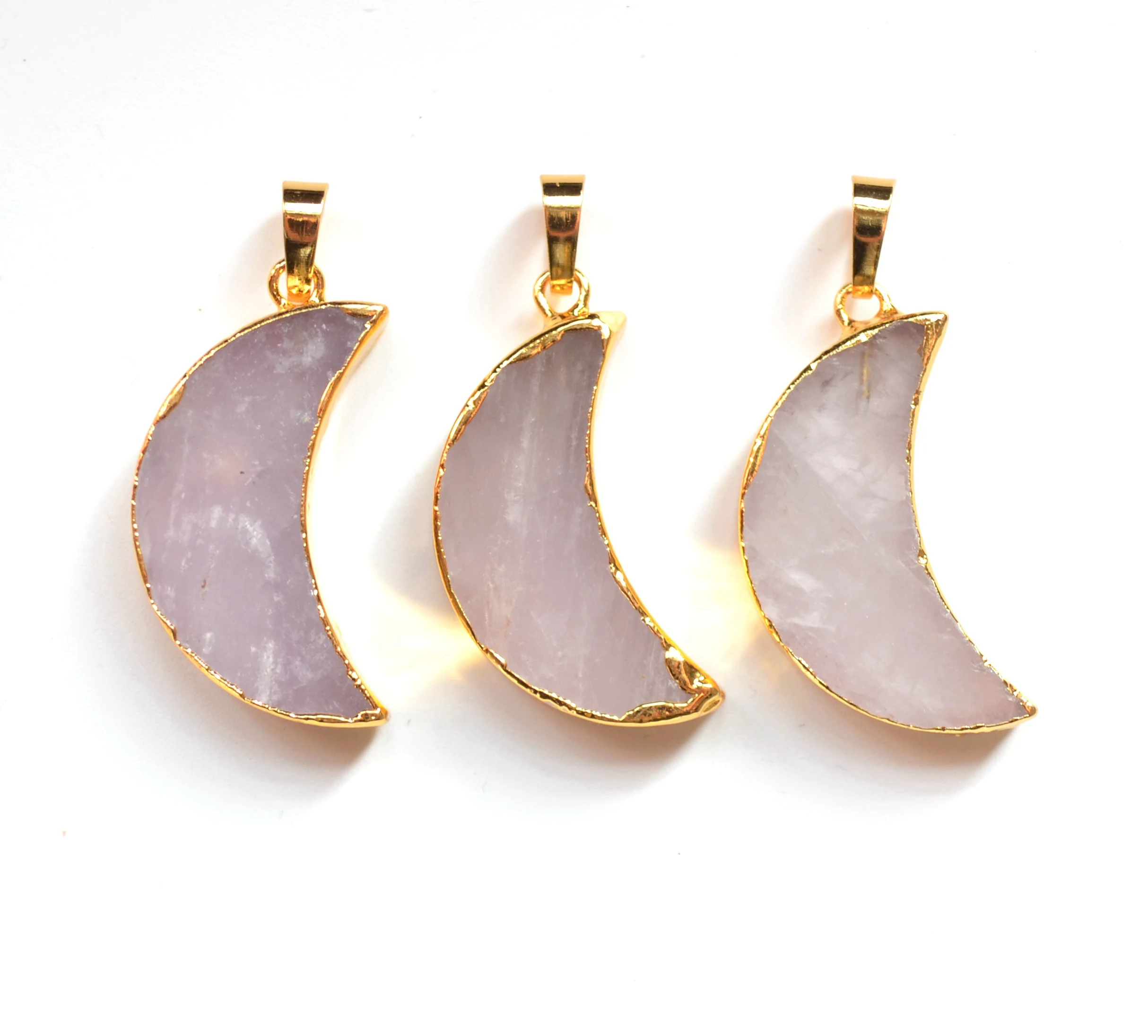 

Nature amethysts quartz moon shape crystal agates pendant with Electroplated gold edge